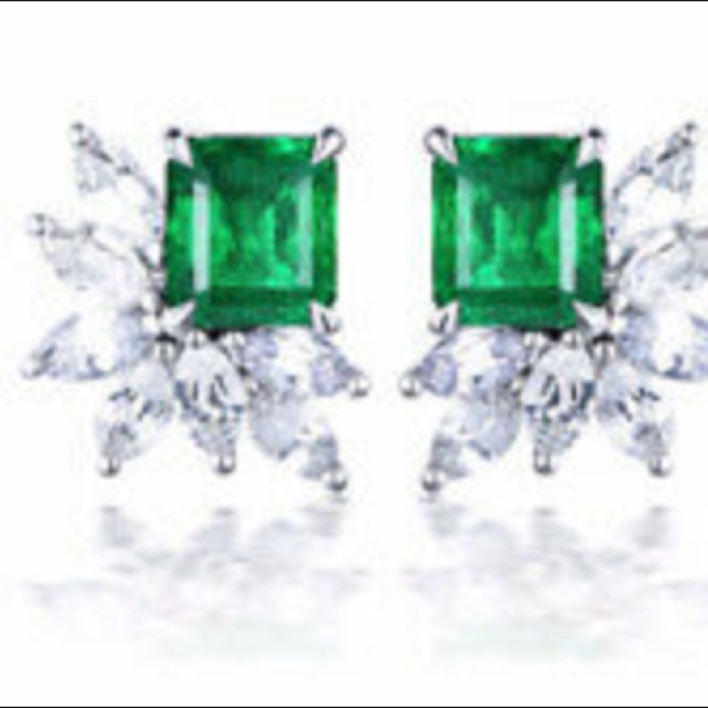 New Sterling silver Diamond Stone Stud Earrings - Picture 5 of 5